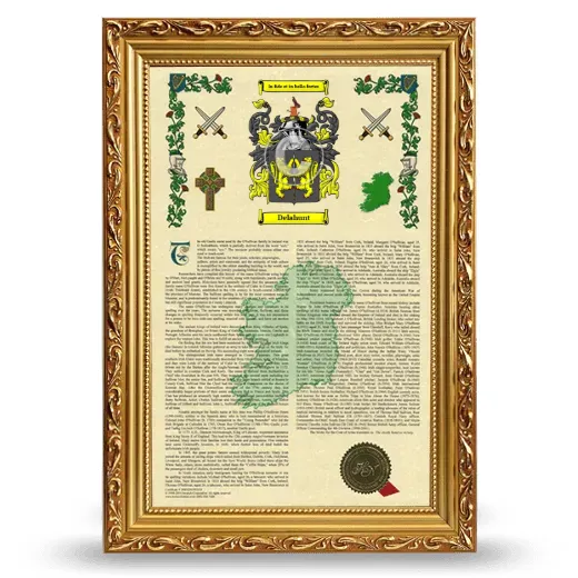Delahunt Armorial History Framed - Gold