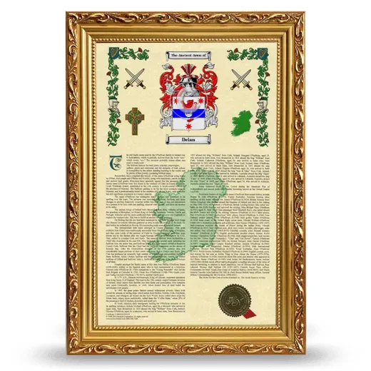 Delan Armorial History Framed - Gold