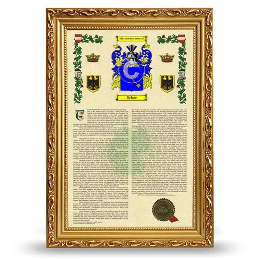 Delare Armorial History Framed - Gold