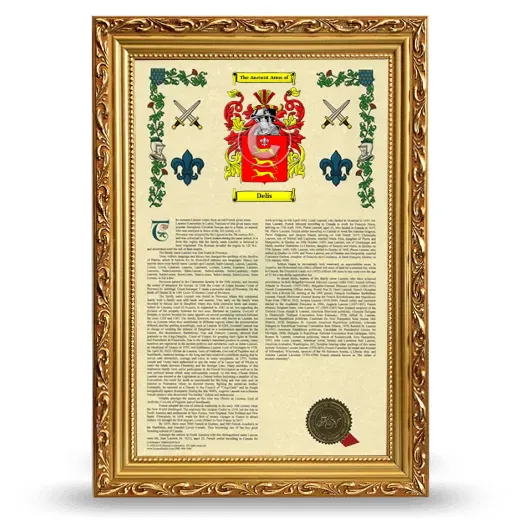 Delis Armorial History Framed - Gold