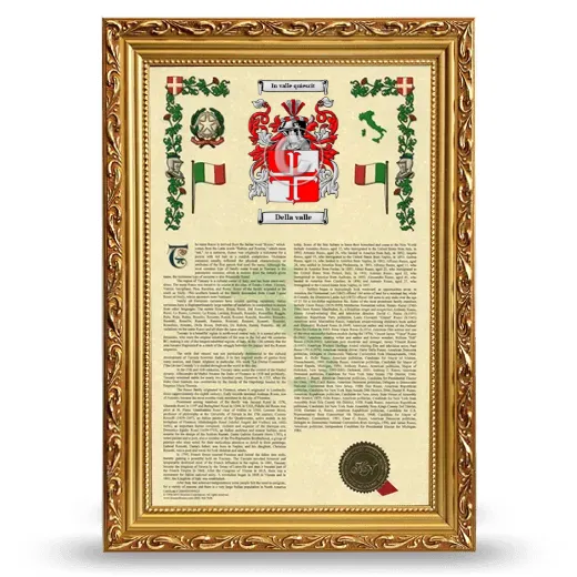 Della valle Armorial History Framed - Gold