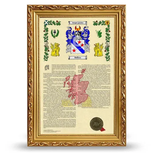 Delless Armorial History Framed - Gold