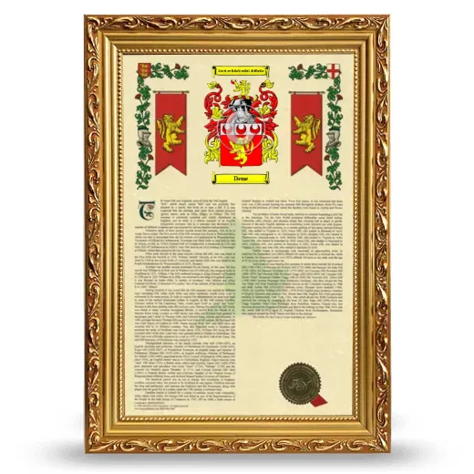 Dene Armorial History Framed - Gold