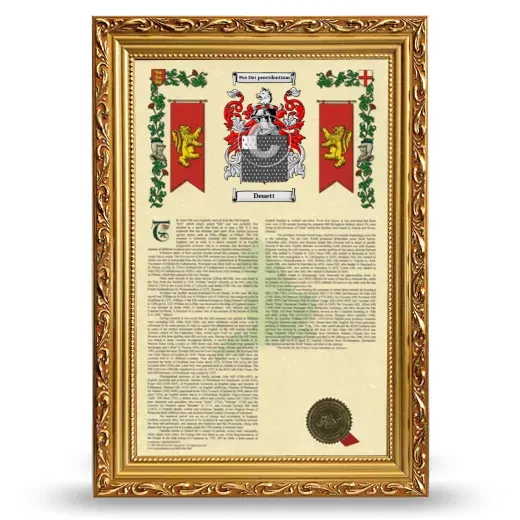 Denett Armorial History Framed - Gold