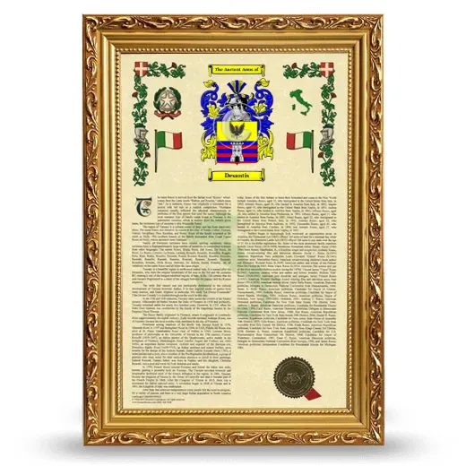 Desantis Armorial History Framed - Gold