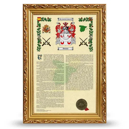 Desosa Armorial History Framed - Gold