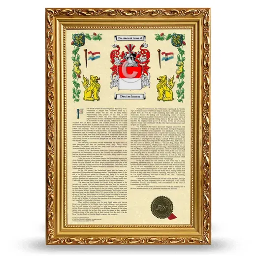 Deutschman Armorial History Framed - Gold