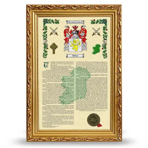 Devan Armorial History Framed - Gold