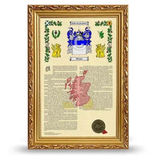Devars Armorial History Framed - Gold