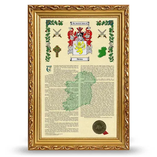 Deven Armorial History Framed - Gold