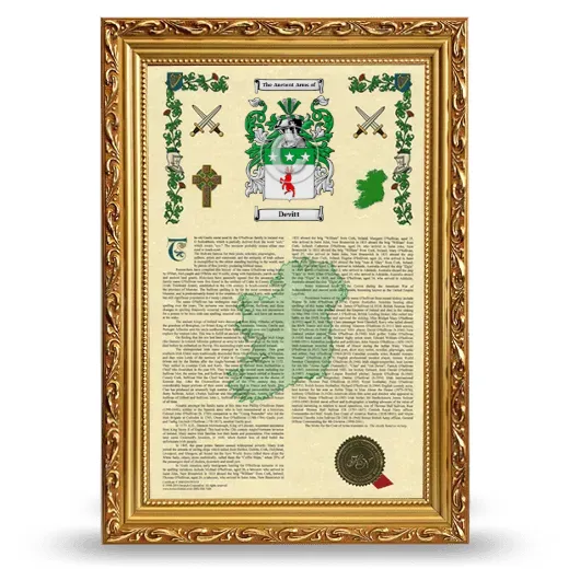 Devitt Armorial History Framed - Gold