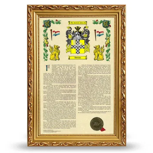 Devors Armorial History Framed - Gold