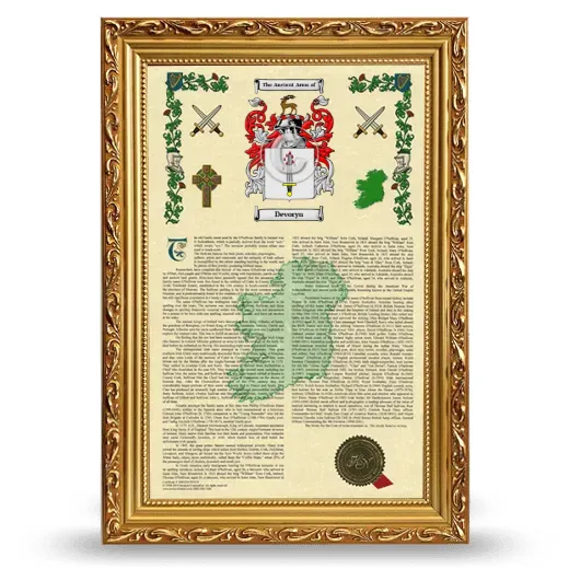 Devoryn Armorial History Framed - Gold