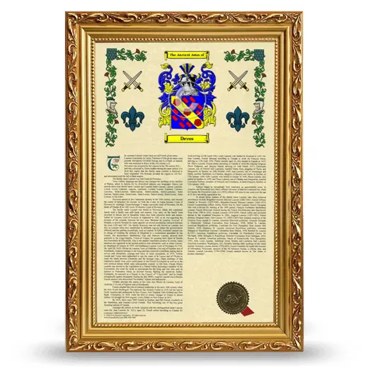 Devos Armorial History Framed - Gold