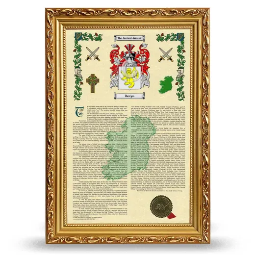 Devyn Armorial History Framed - Gold