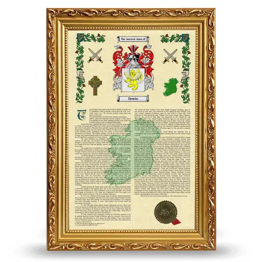 Dewin Armorial History Framed - Gold