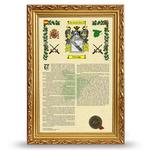 Dezuniga Armorial History Framed - Gold