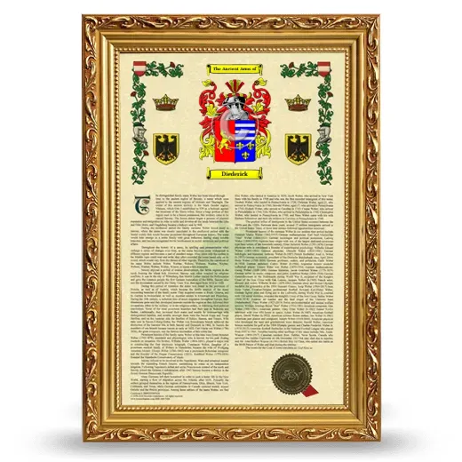 Diederick Armorial History Framed - Gold
