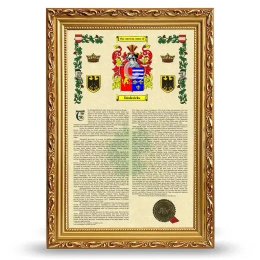 Diedericks Armorial History Framed - Gold