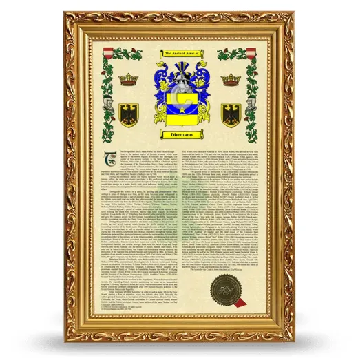 Dietmann Armorial History Framed - Gold