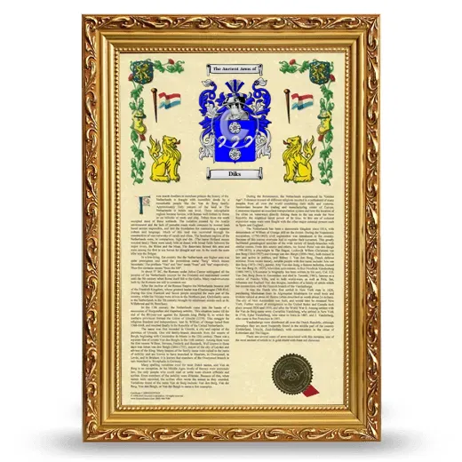Diks Armorial History Framed - Gold