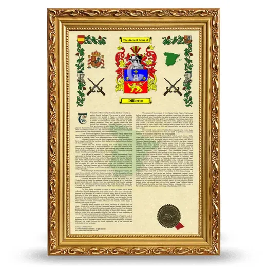Diliberto Armorial History Framed - Gold