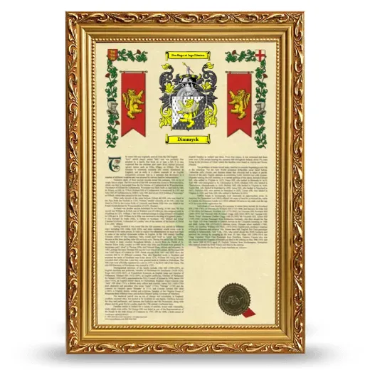 Dimmyck Armorial History Framed - Gold