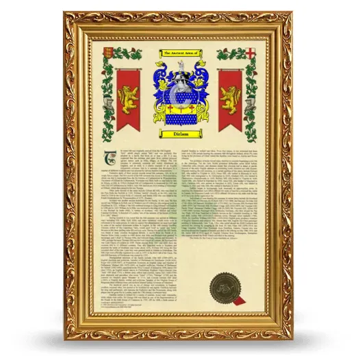 Dirlam Armorial History Framed - Gold