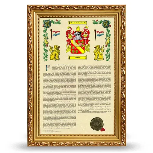 Diver Armorial History Framed - Gold