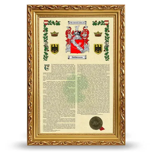 Dobberman Armorial History Framed - Gold