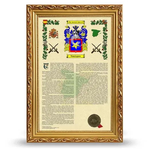 Domingues Armorial History Framed - Gold
