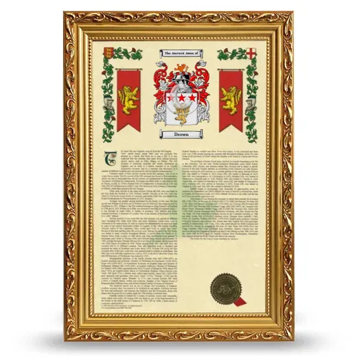 Drown Armorial History Framed - Gold