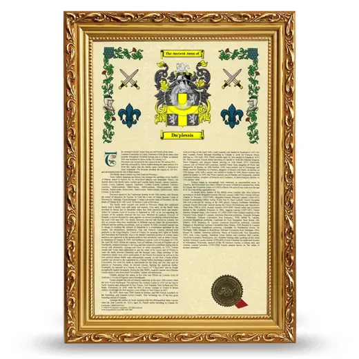 Du'plessis Armorial History Framed - Gold