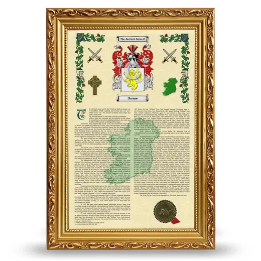 Duane Armorial History Framed - Gold
