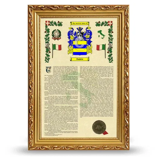 Dudale Armorial History Framed - Gold