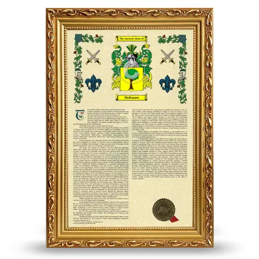 Dufranes Armorial History Framed - Gold