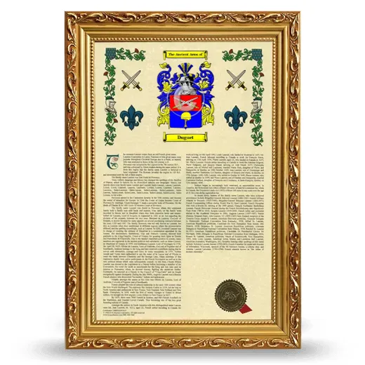Duguet Armorial History Framed - Gold