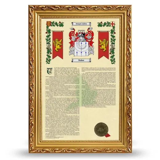 Duker Armorial History Framed - Gold