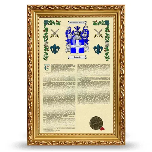 Dulude Armorial History Framed - Gold