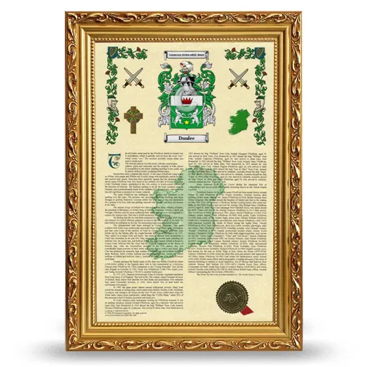 Dunfee Armorial History Framed - Gold