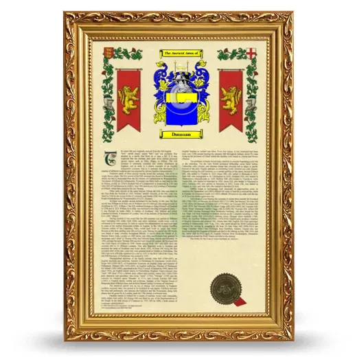 Dunman Armorial History Framed - Gold