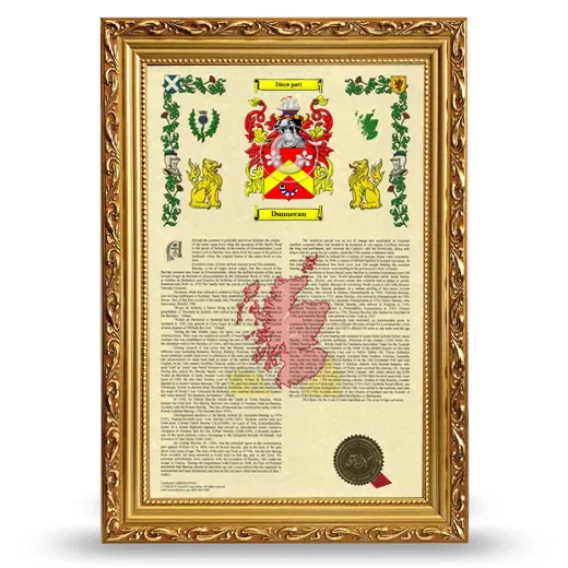 Dunnecan Armorial History Framed - Gold