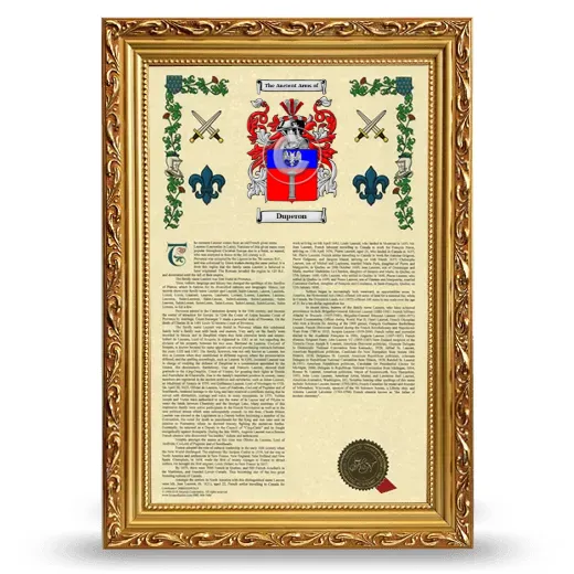 Duperon Armorial History Framed - Gold