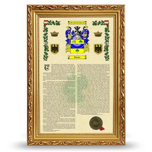 Dusser Armorial History Framed - Gold