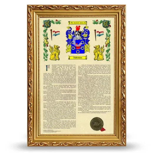 Dykeman Armorial History Framed - Gold
