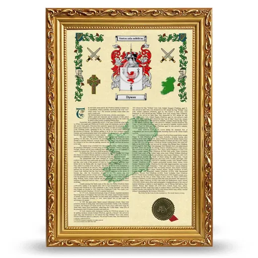 Dywer Armorial History Framed - Gold