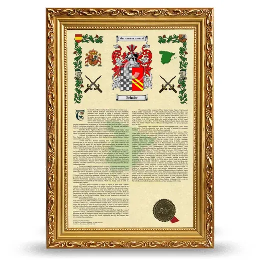 Echabe Armorial History Framed - Gold
