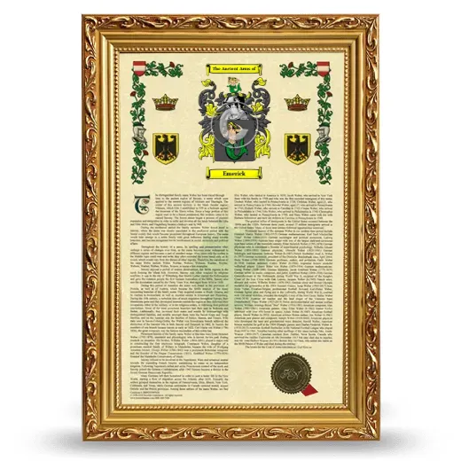 Emerick Armorial History Framed - Gold