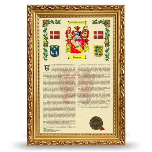 Erasmus Armorial History Framed - Gold
