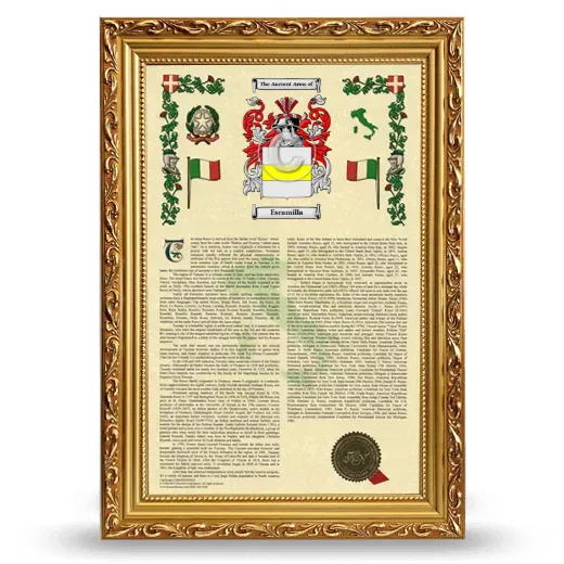 Escamilla Armorial History Framed - Gold